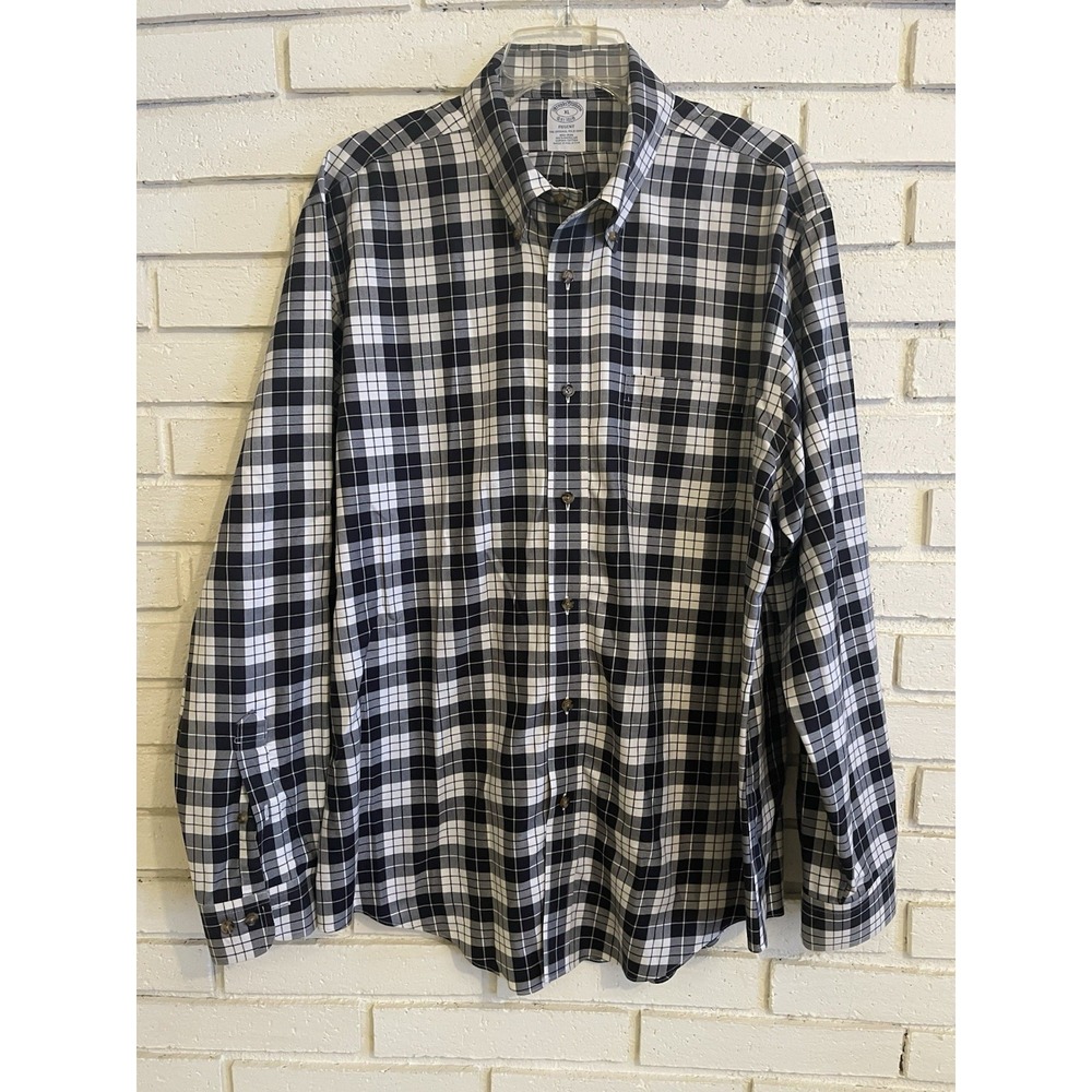 Brooks Brothers Regent Button‎ Down Dress Shirt Size XLarge Black & White Plaid